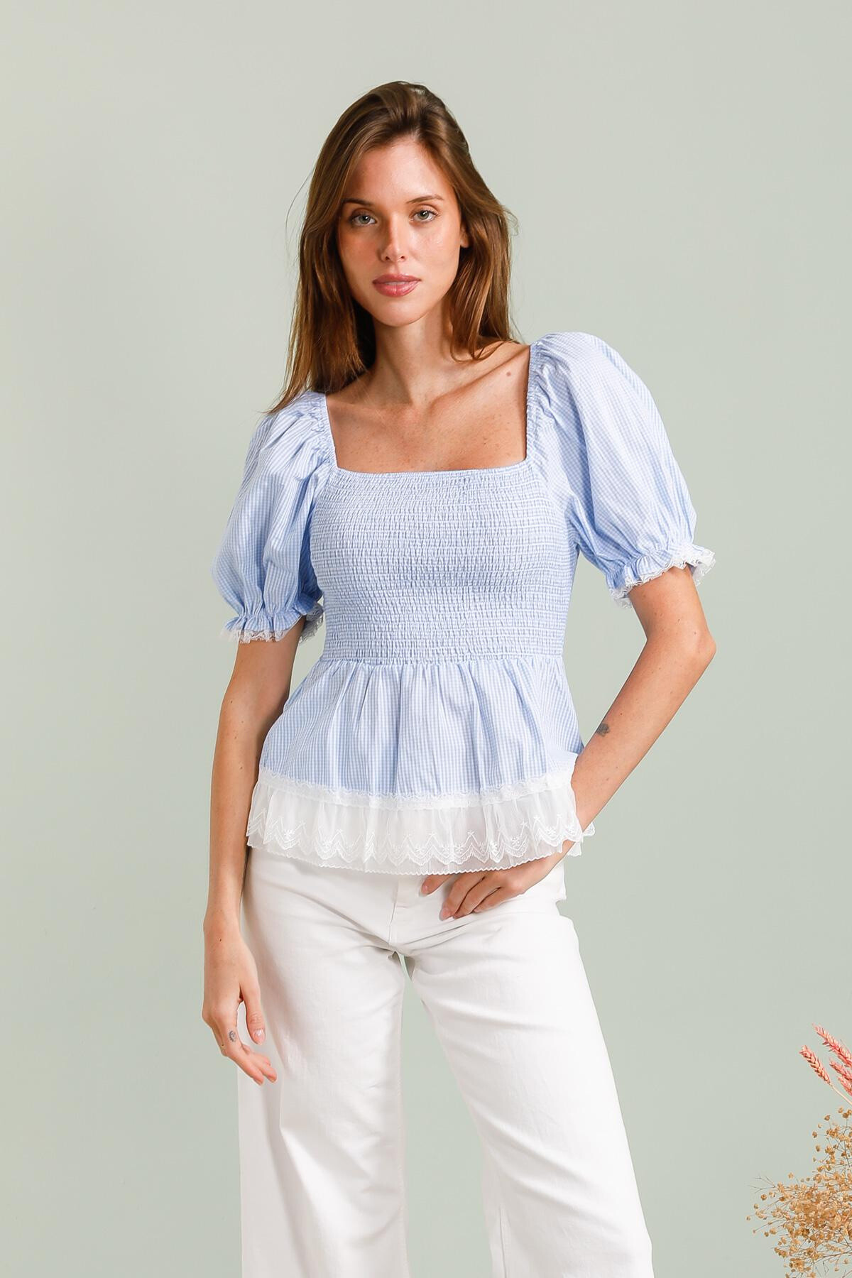 Grossiste Golden Live - Top vichy avec dentelle