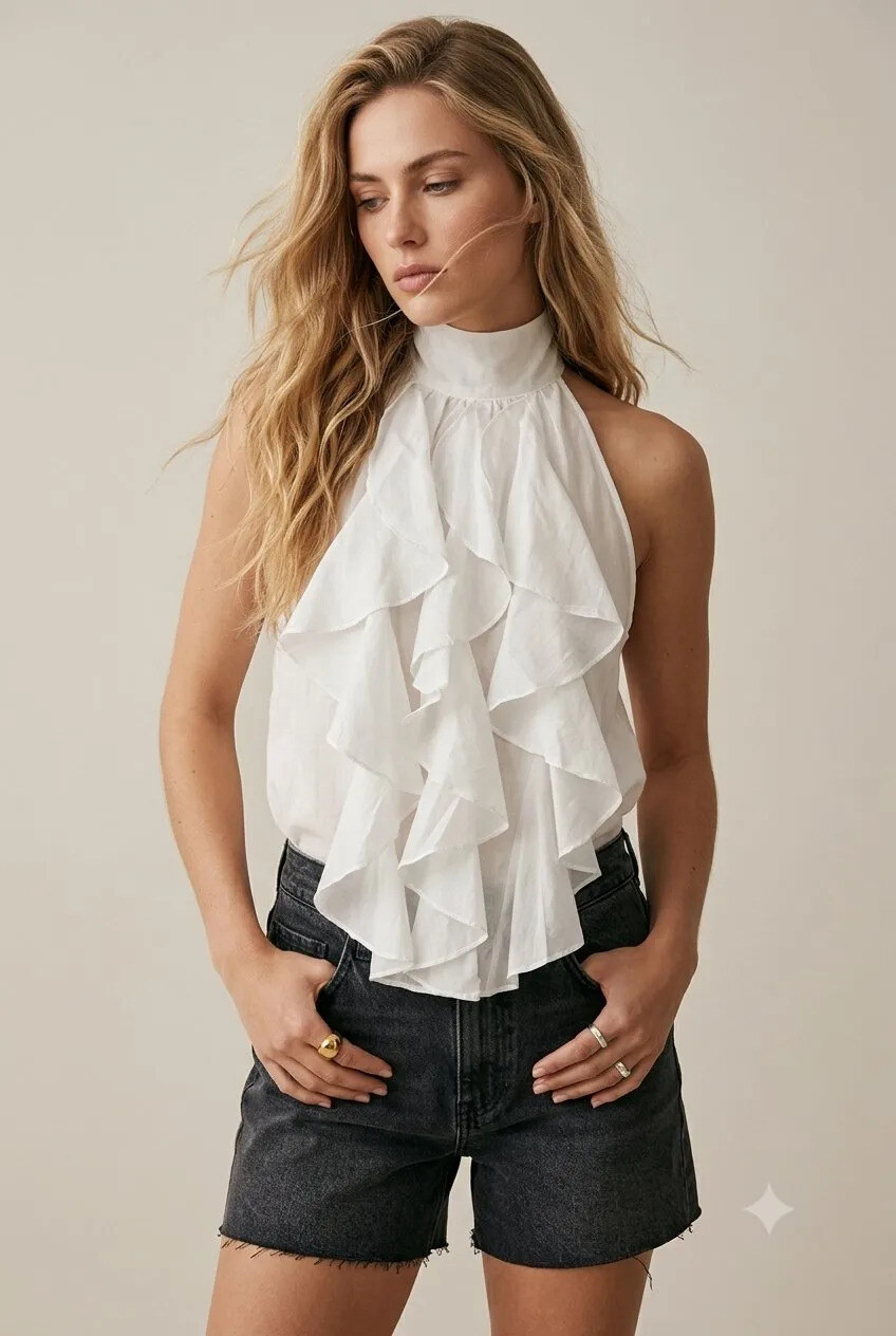 Grossiste Golden Live - Top en tencel à volants et col américain