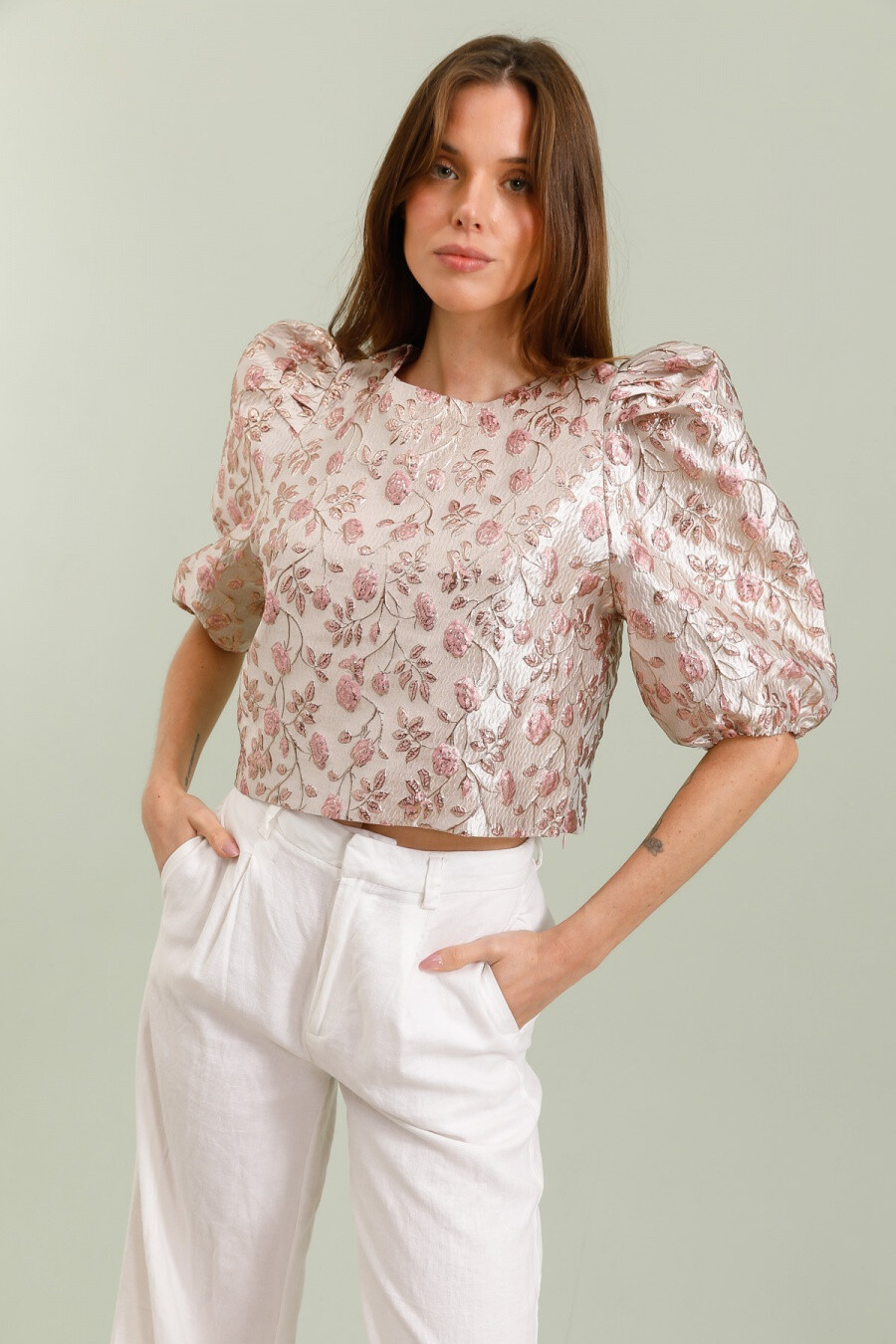 Wholesaler Golden Live - Jacquard top with puffy sleeves