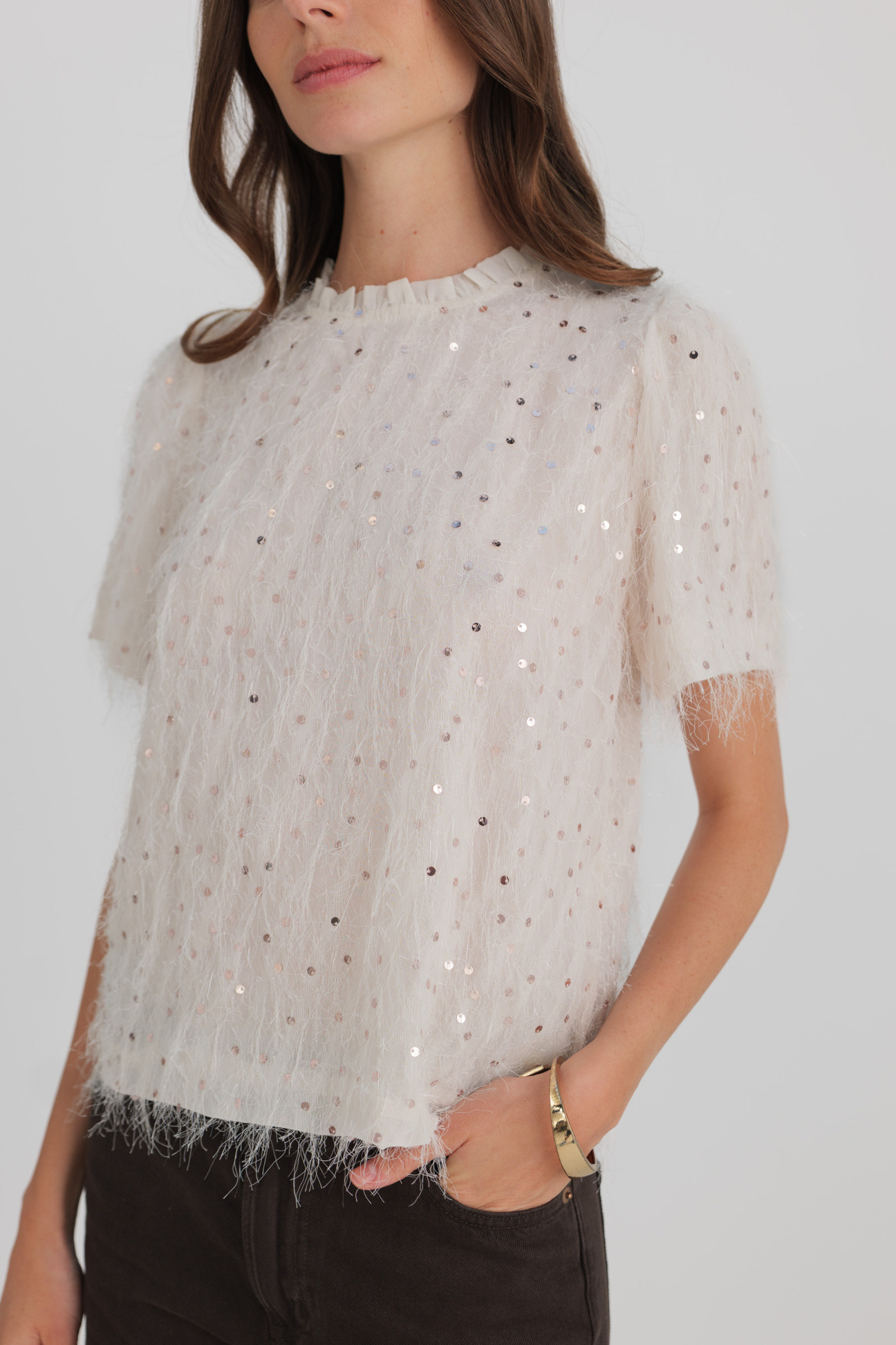 Wholesaler Golden Live - Fringed and sequined top