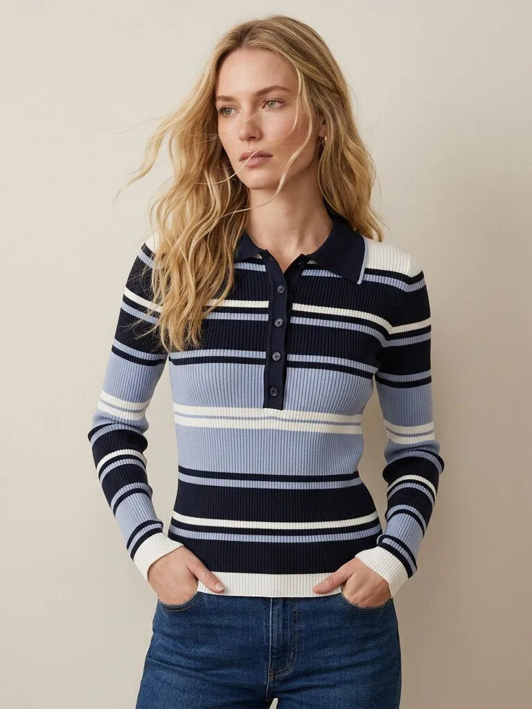 Grossista Golden Live - Top a maglia a righe multicolore