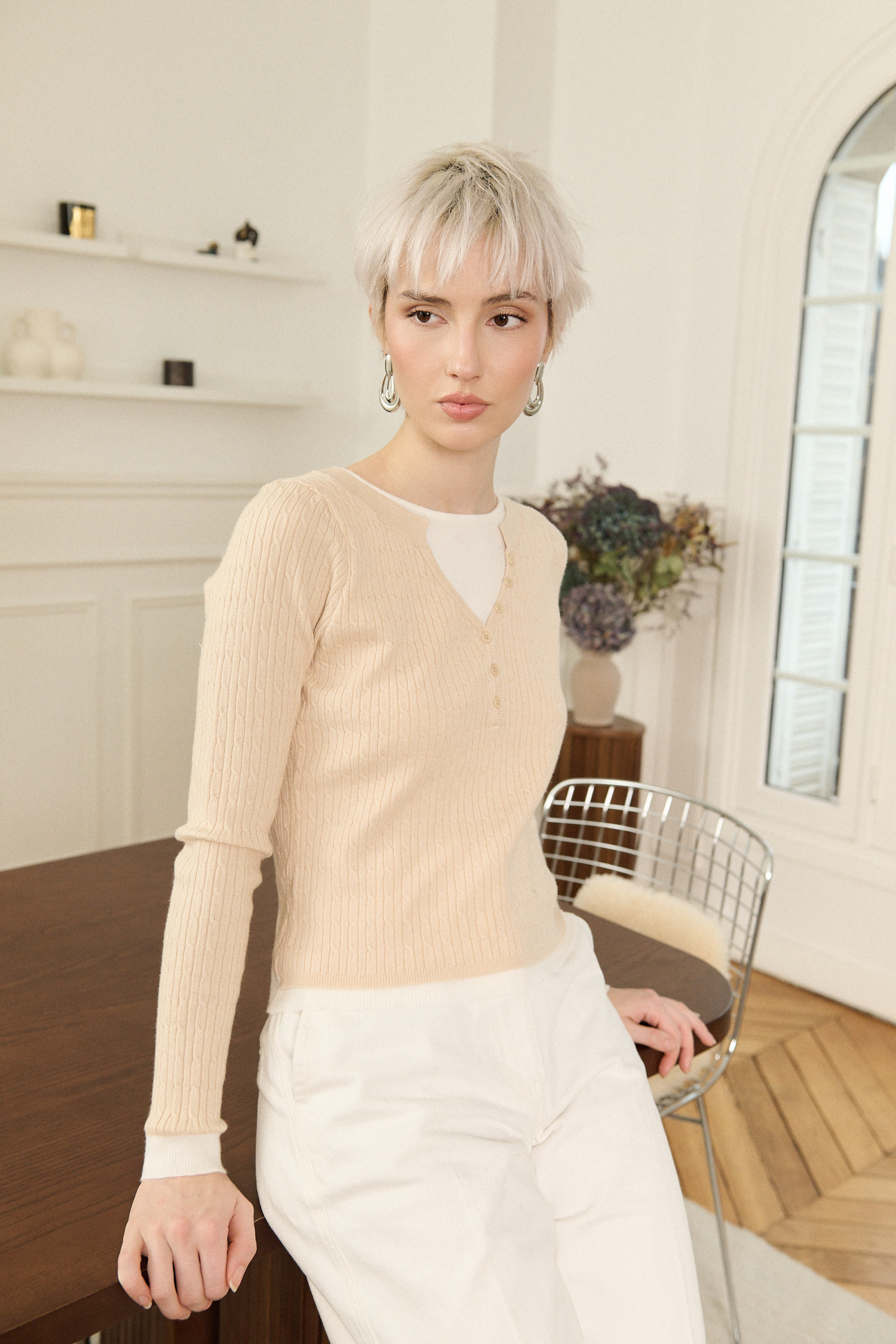 Wholesaler Golden Live - Two-tone braided knit top