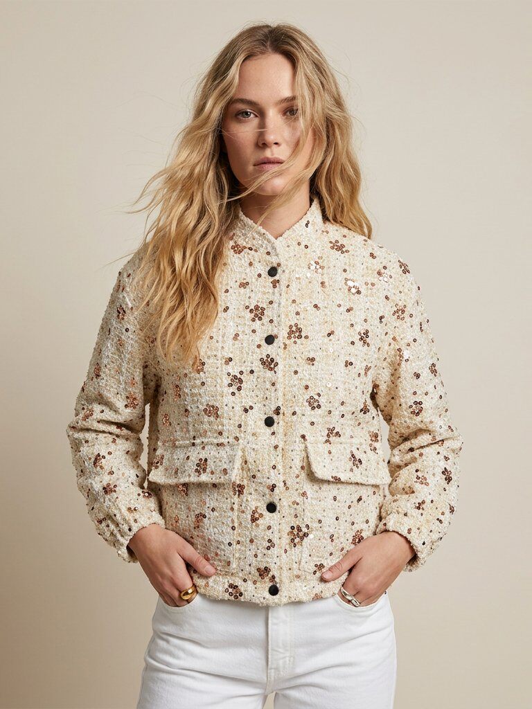 Mayorista Golden Live - Chaqueta Bomber de tweed brillante