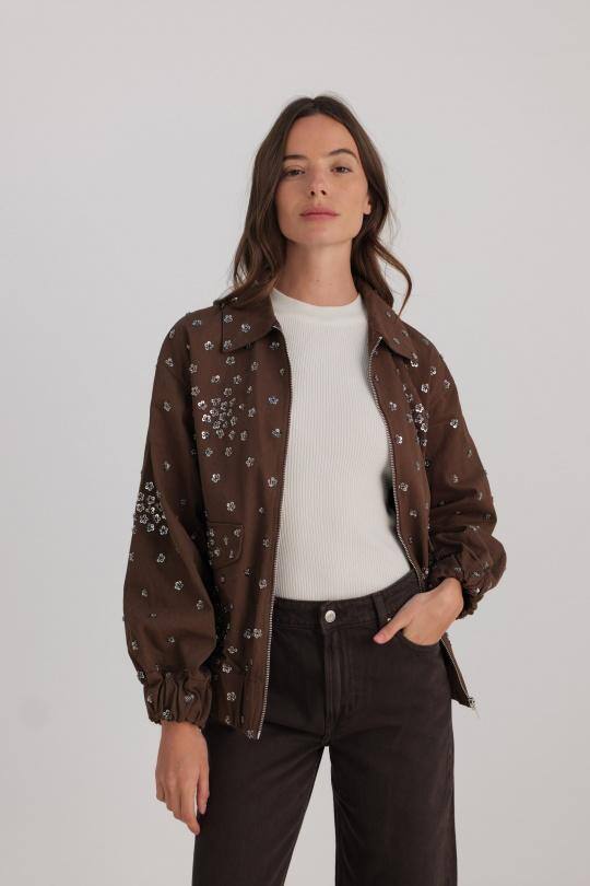 Grossiste Golden Live - Veste avec fleurs brodées à strass
