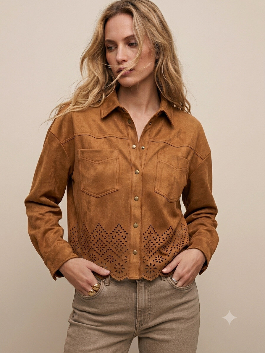 Großhändler Golden Live - Durchbrochene Wildleder-Overshirt/Jacke