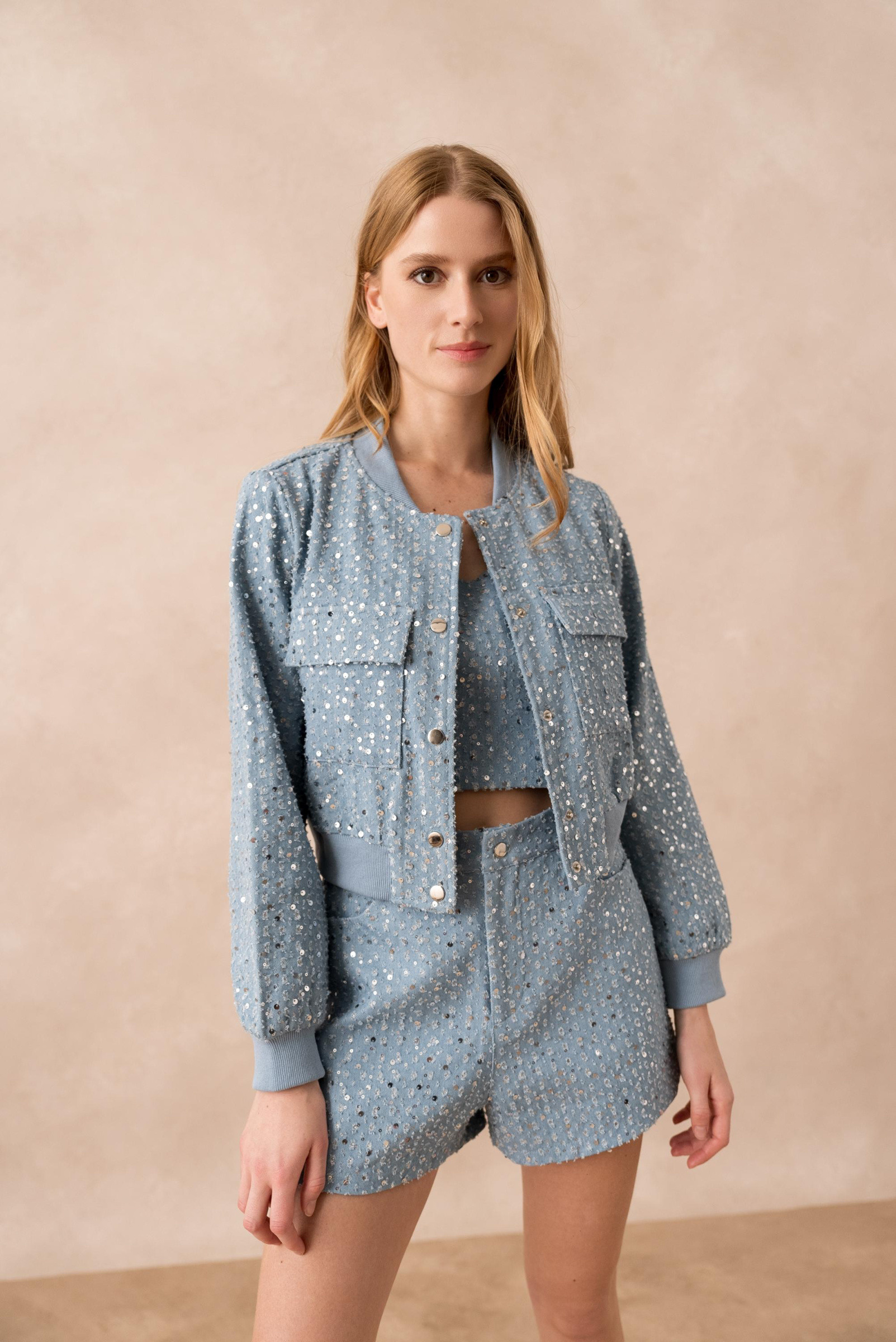 Wholesaler Golden Live - Denim jacket with rhinestones