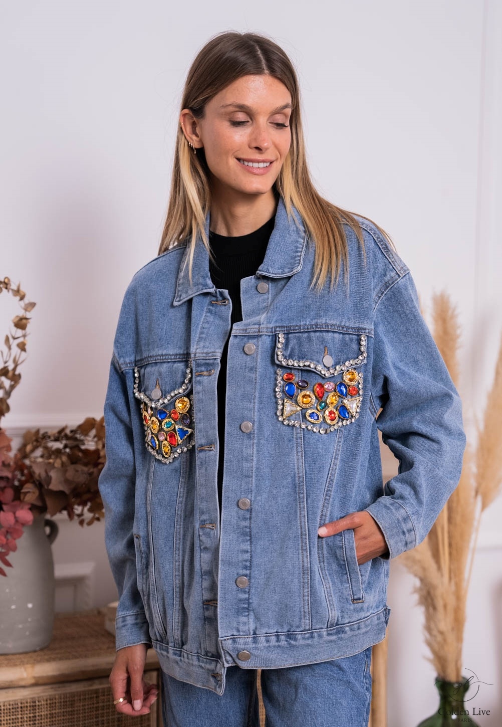 Mayorista Golden Live - Chaqueta vaquera con detalle de diamante