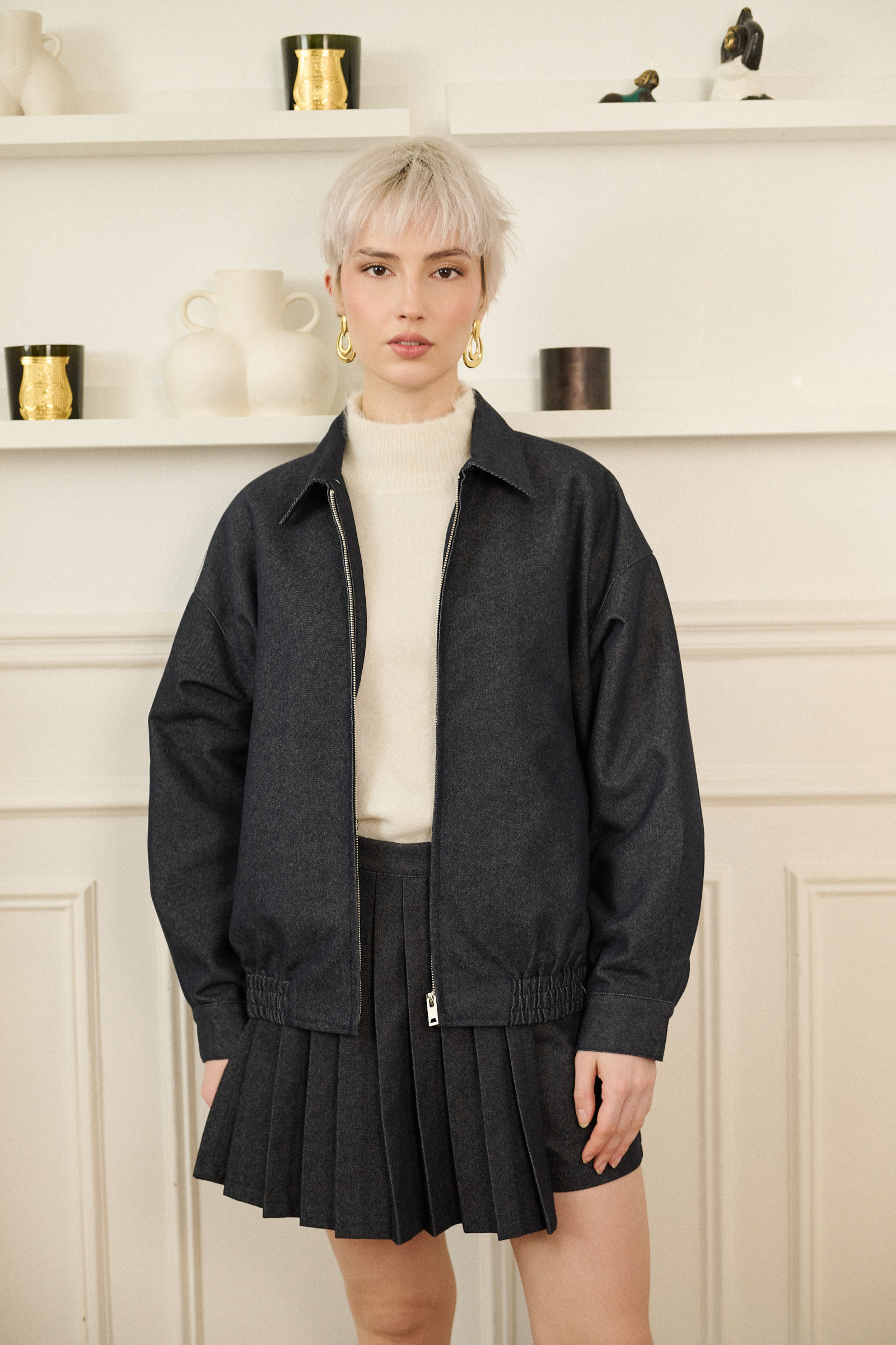 Wholesaler Golden Live - Denim zip-up bomber jacket