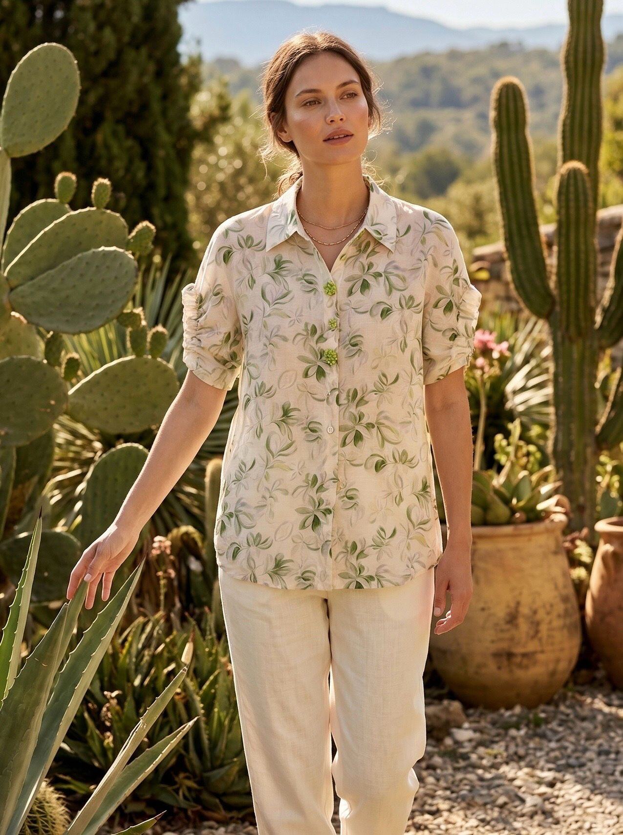 Grossista Goldendays - Camicia stampata con maniche corte arricciate e colletto classico