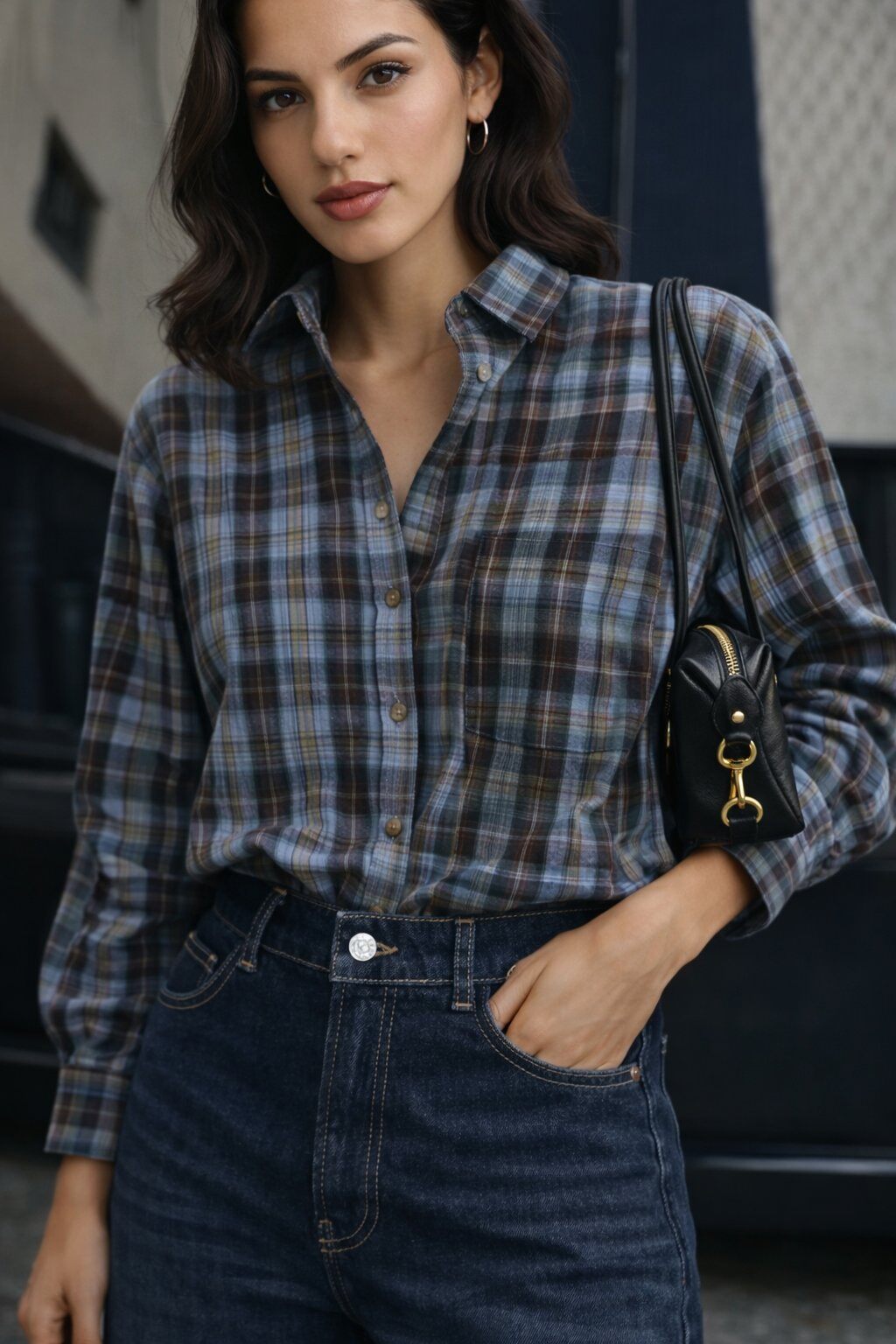 Grossiste Goldendays - Chemise à carreaux coupe ample avec poche