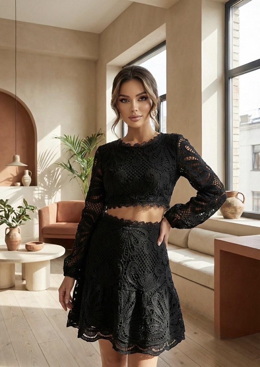 crop top and skirt dress set Lace mini with long sleeves short skirt and crop top party wear Provence Mini Dress - Colour:RIPPLE TIE DYE Shoulder Crop Top Skirt sade gelinlik