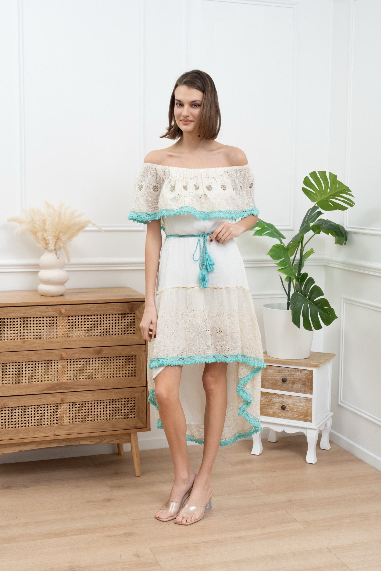 off shoulder emerald dress Amarra 88938