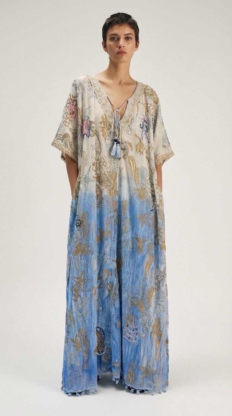 Mayorista Goldendays - Vestido largo y suelto con mangas cortas, cuello en V y lazos con borlas
