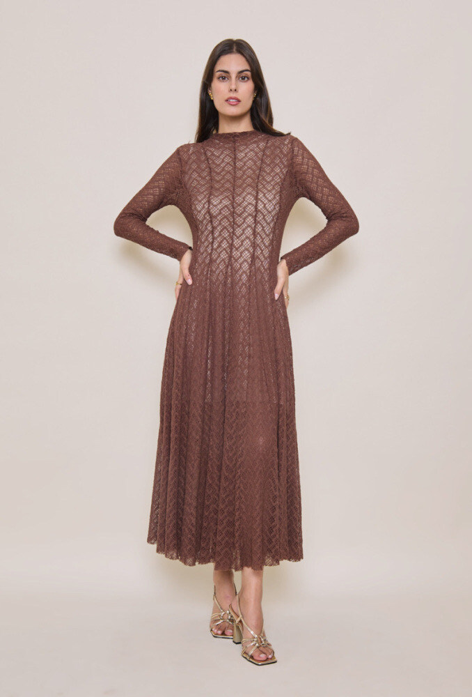 Grossiste Goldendays - Robe longue en dentelle motif chevron avec manches longues