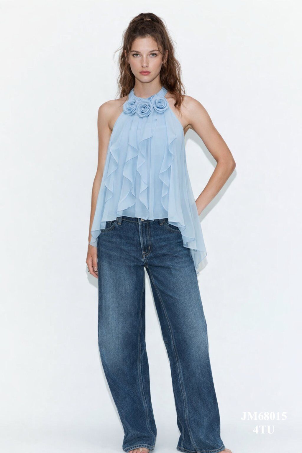 Grossiste Goldendays - Top dos nu à col halter avec volants et fleurs