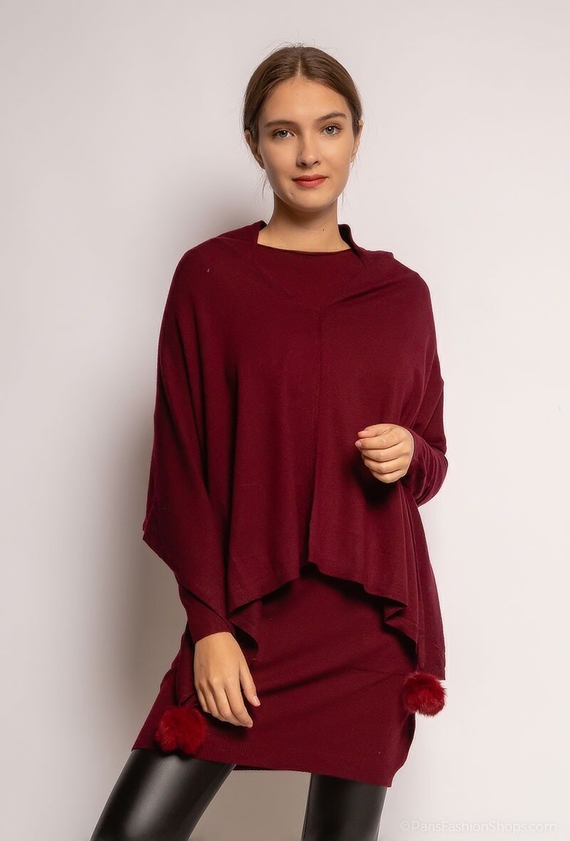 Wholesaler Good Luck - Sweater dress and poncho with pompons