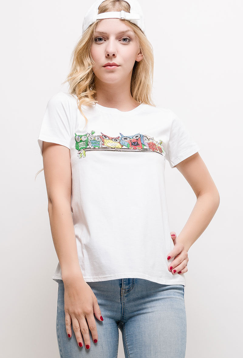 Wholesaler Good Luck - T-shirt with printed owls