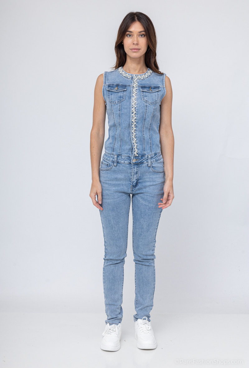 Grossista Goodies - Tuta senza maniche in stretch con strass