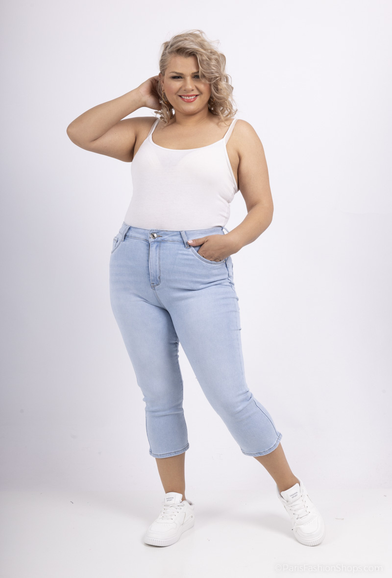 Grossista Goodies - Pantaloni cropped in denim elasticizzato