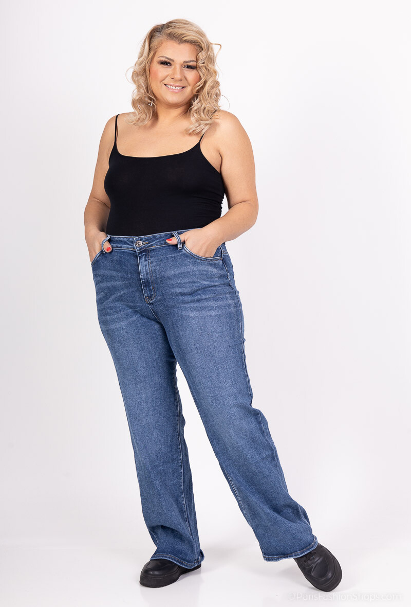 Großhändler Goodies - Stretch-Jeans mit weitem Bein und hoher Taille