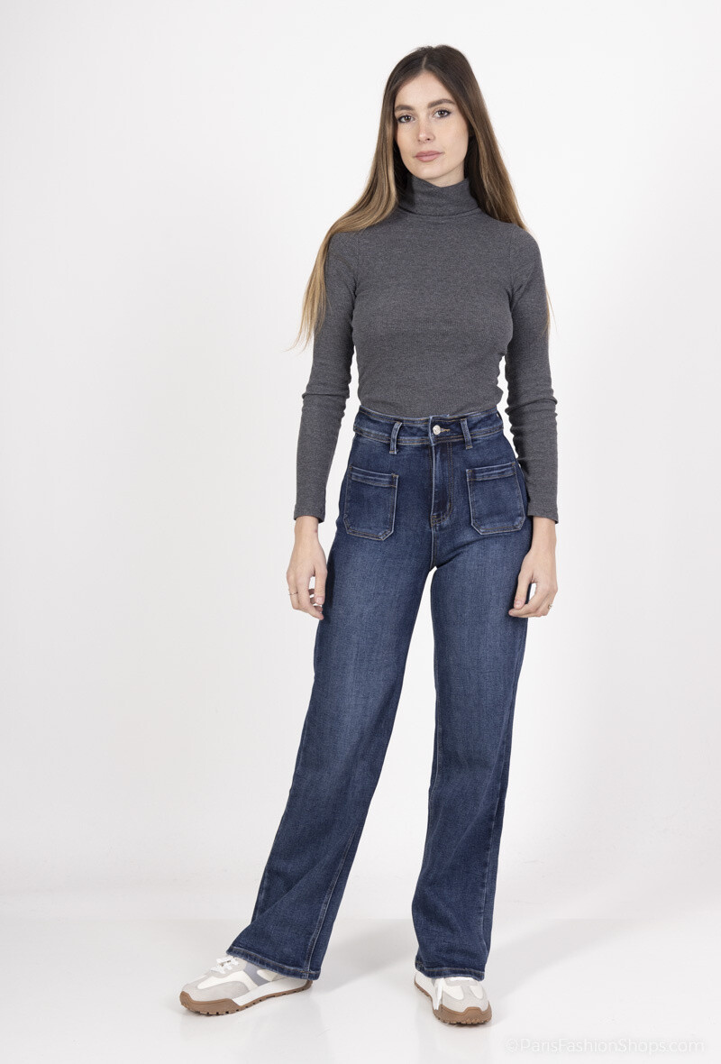 Wholesaler Goodies - wide leg high waist stretch jean poche plaqué