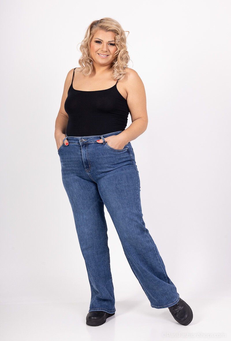 Großhändler Goodies - Stretch-Jeans mit weitem Bein und hoher Taille