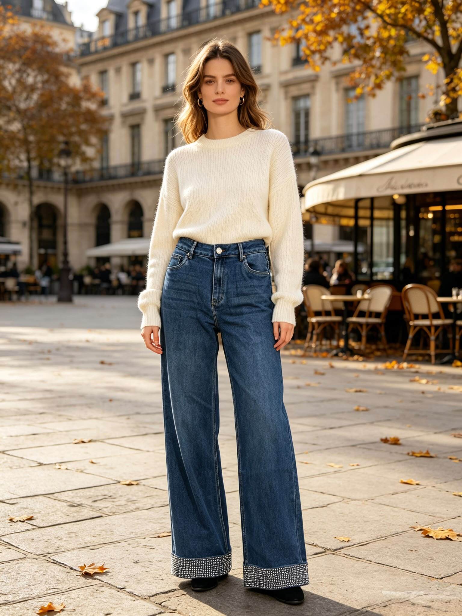 Grossiste Goodies - Jean Wide Leg à Revers Strassés