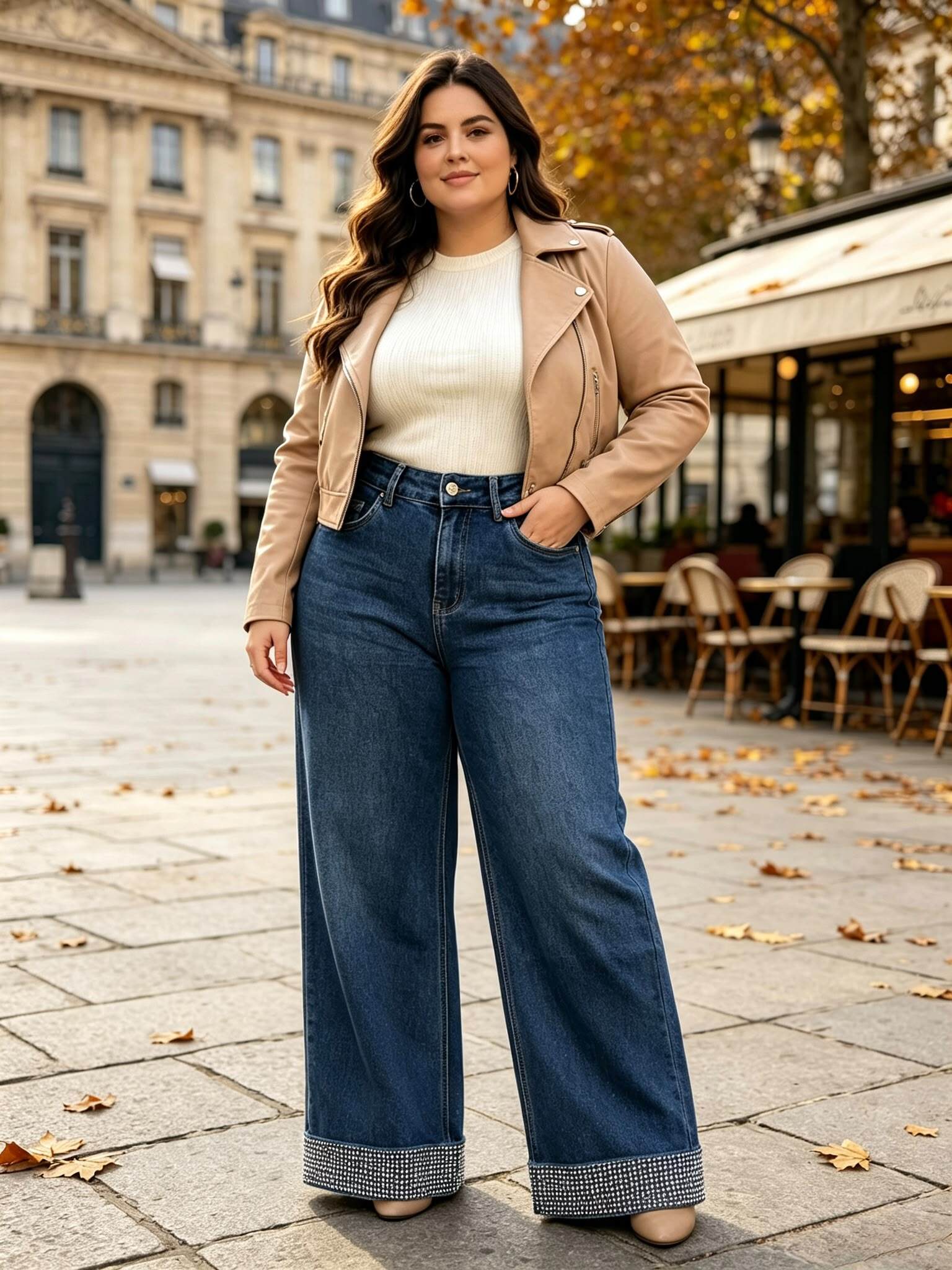 Grossiste Goodies - Jean Wide Leg à Revers Strassés