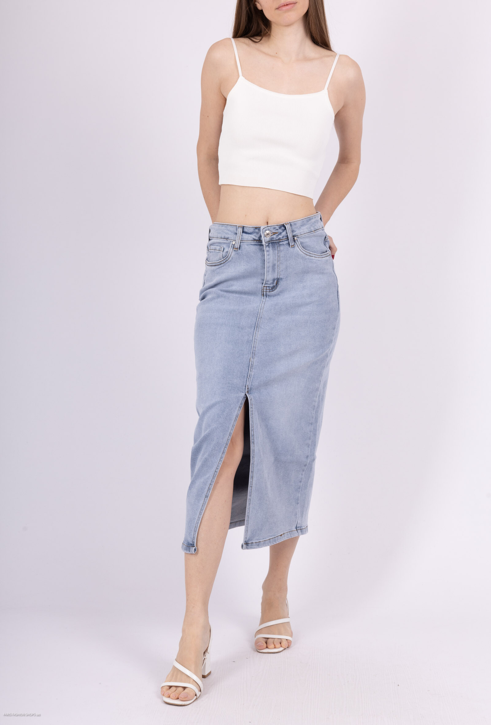 Grossiste Goodies - Jupe en jean bleu clair coupe droite