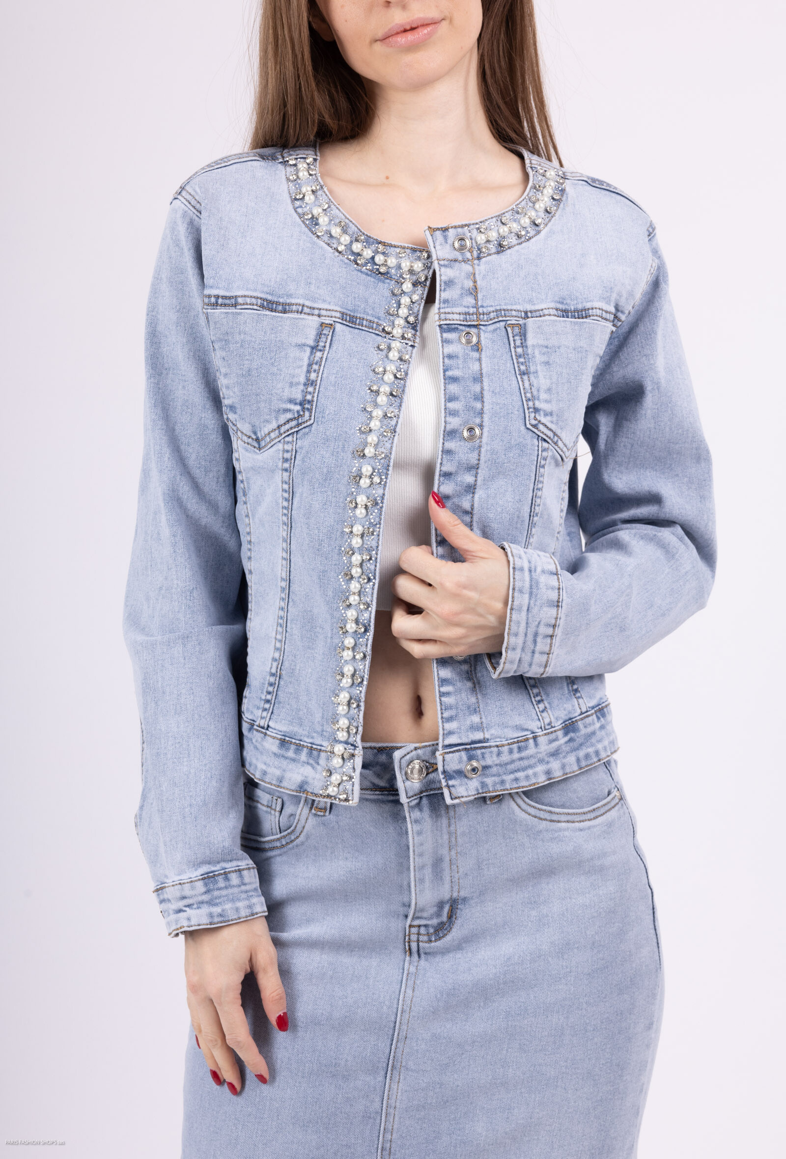 Wholesaler Goodies - Denim jacket decorated with pearls
