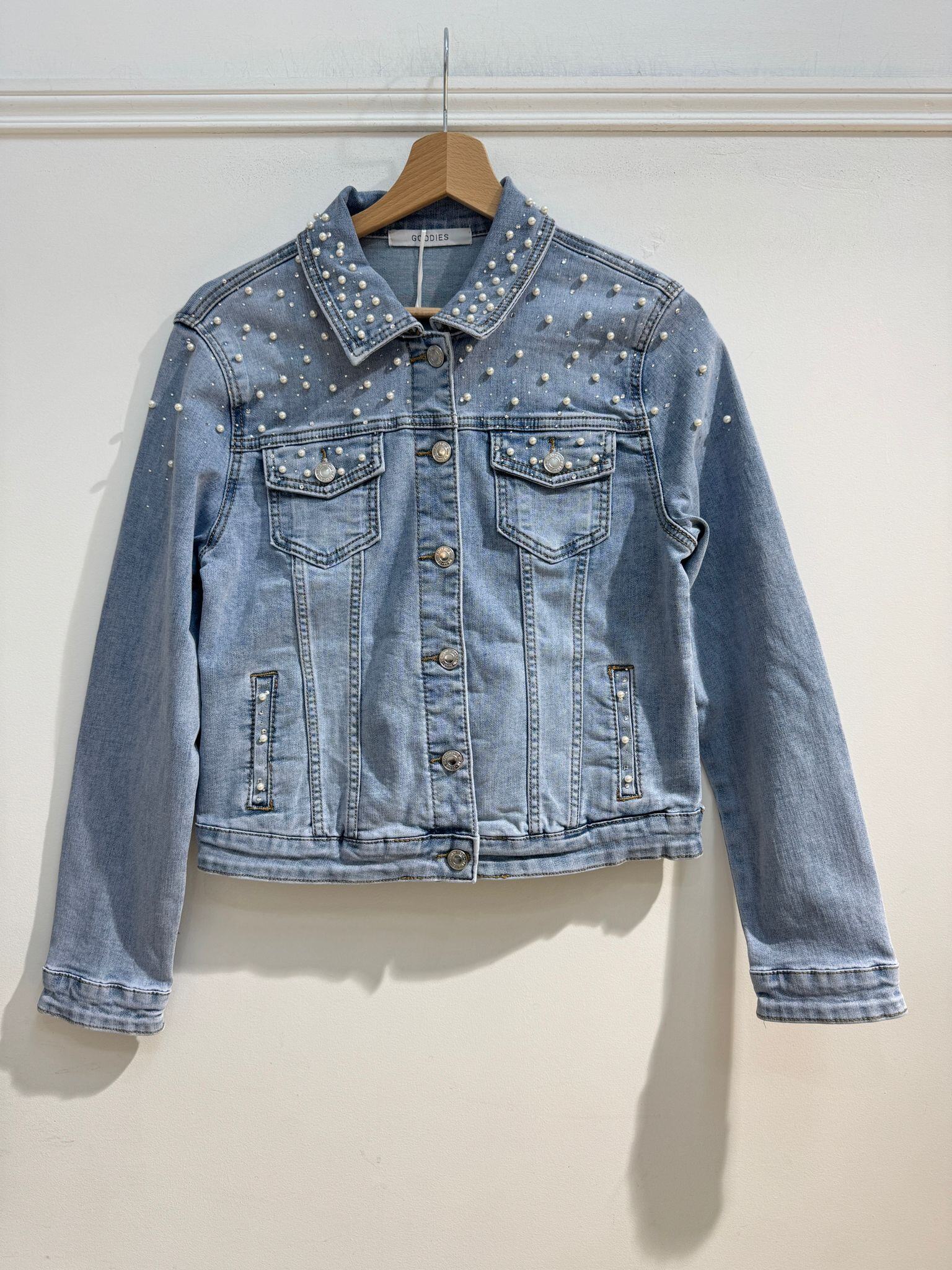 Grossista Goodies - Giacca di Jeans Attillata Adornata con Perle – Stile Chic & Casual