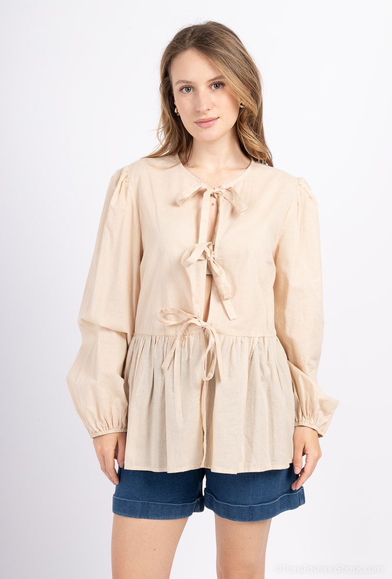 Mayorista Graciela Paris - blusa anudada de algodón, cuello Claudine