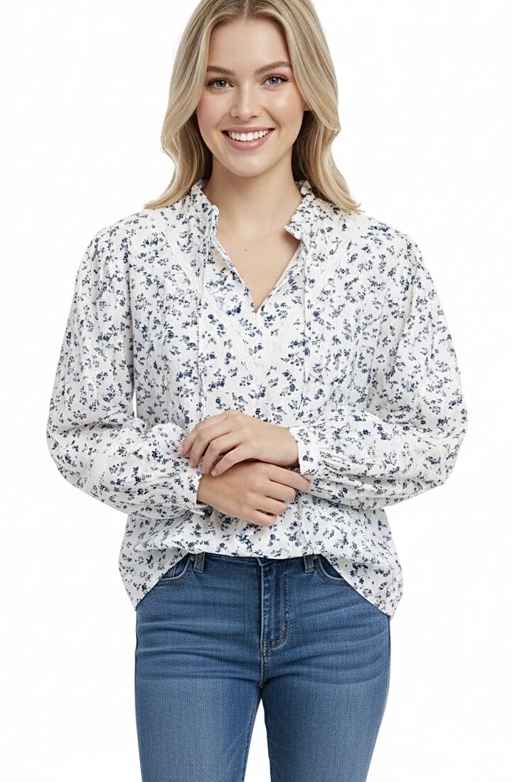 Mayorista Graciela Paris - Blusa de algodón estampada con pequeñas flores azul marino