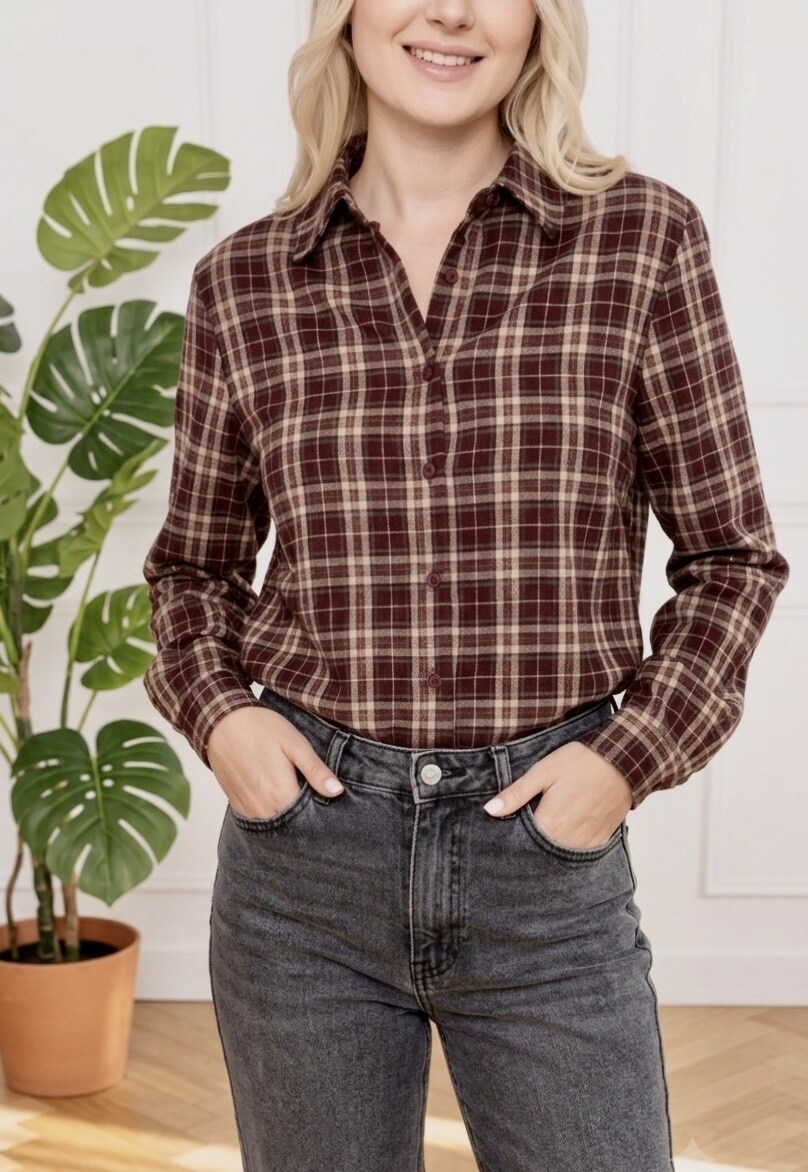 Mayorista Graciela Paris - Camisa a cuadros de tartán, efecto de piel de durazno