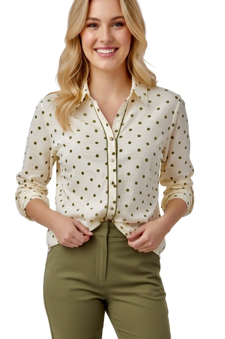 Mayorista Graciela Paris - Camisa de lino de algodón con estampado de pequeños lunares