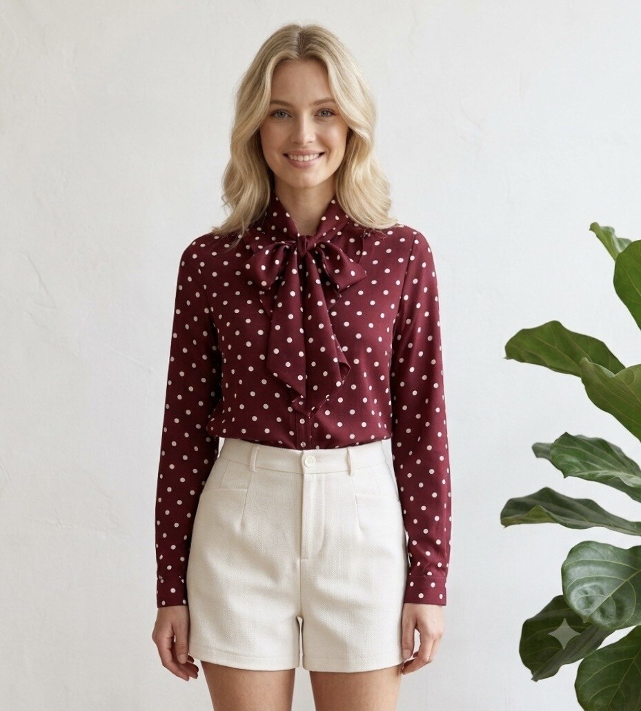 Wholesaler Graciela Paris - Shirt printed in pea, with ruffles in front and collar with link to knot