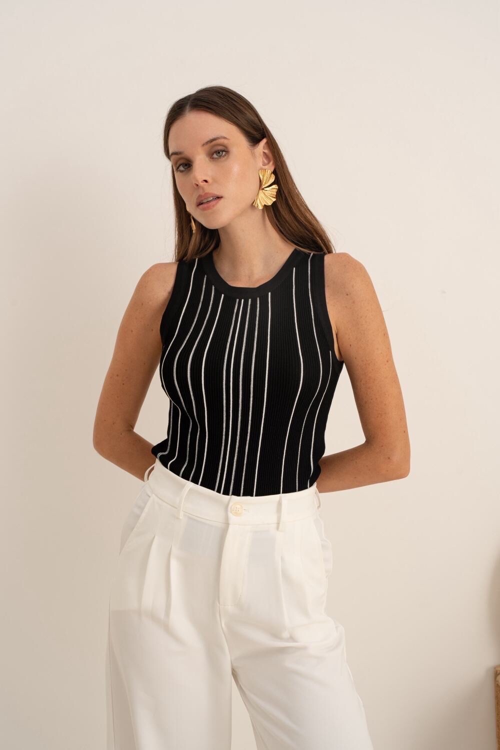Großhändler Graciela Paris - Tanktop mit Schwarz -Weiß -Kratzer