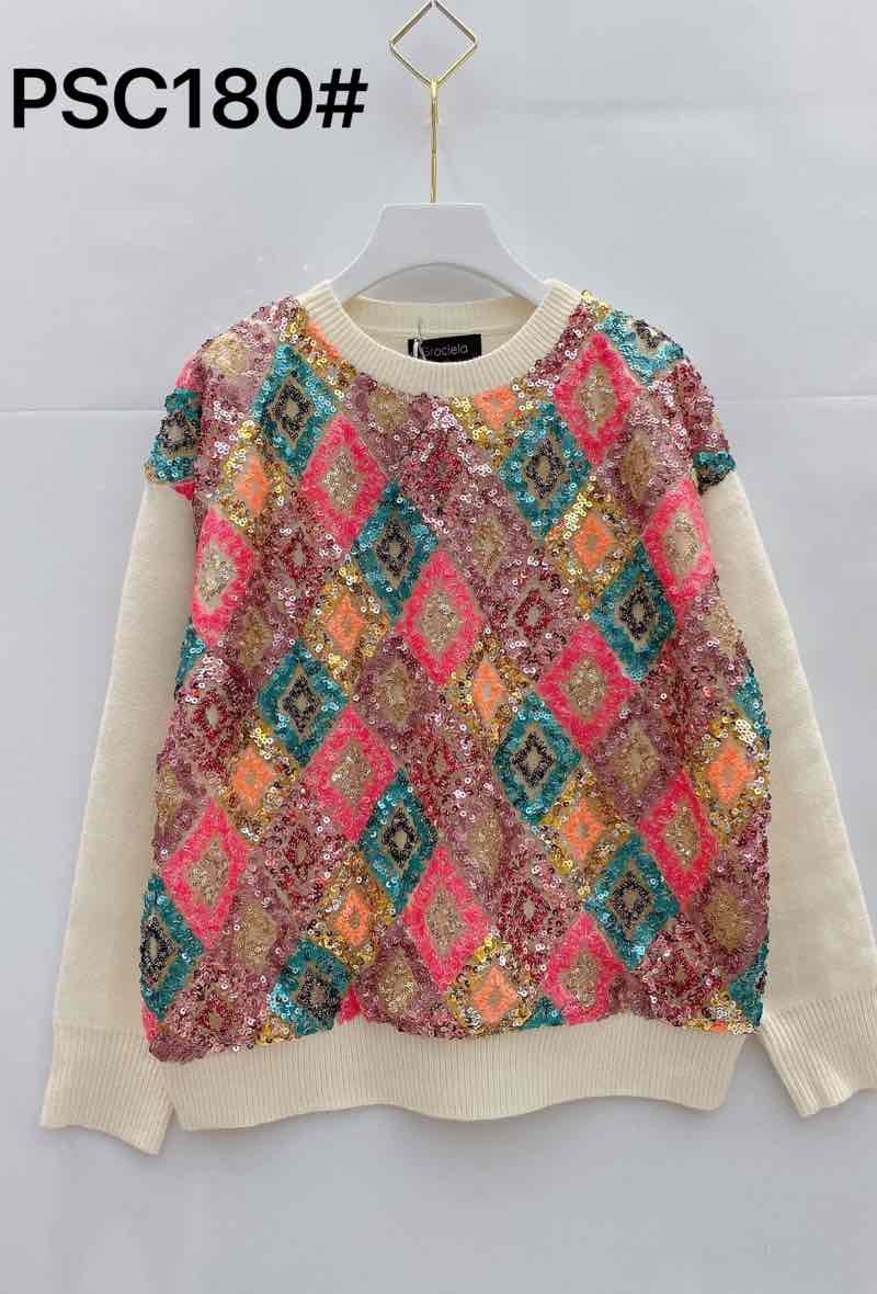Wholesaler Graciela Paris - Sweater embellished in sequin colored with geometric pattern