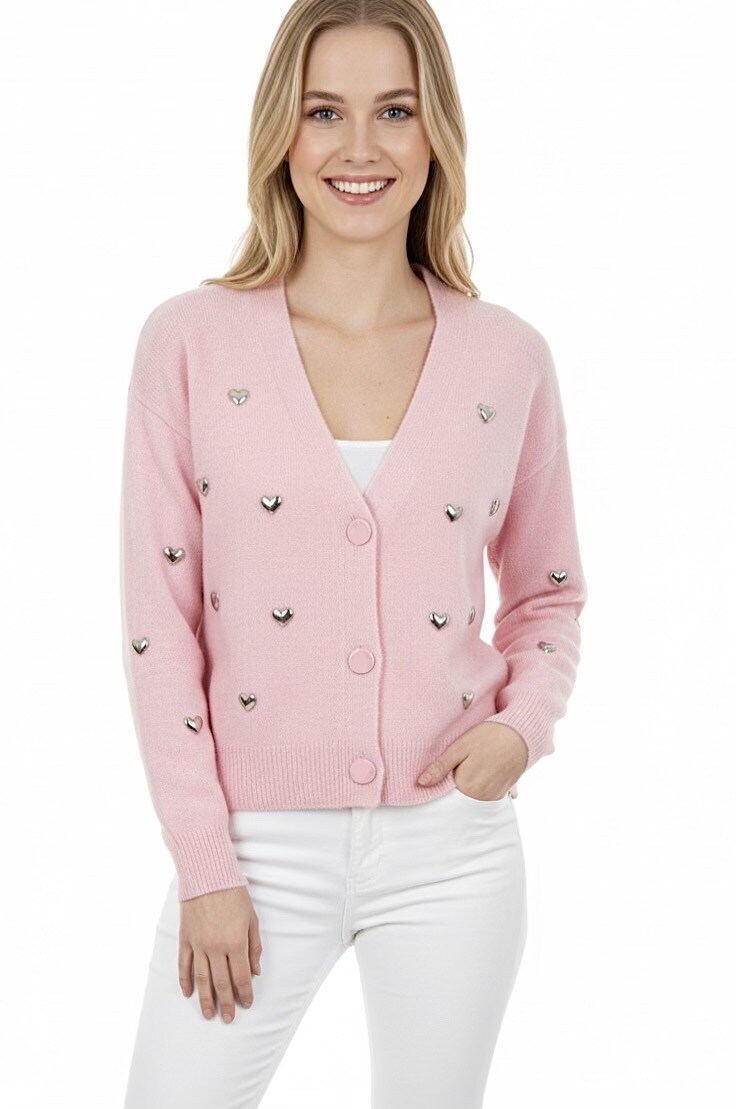 Grossista Graciela Paris - Gilet in morbida maglia con cuori argentati borchiati