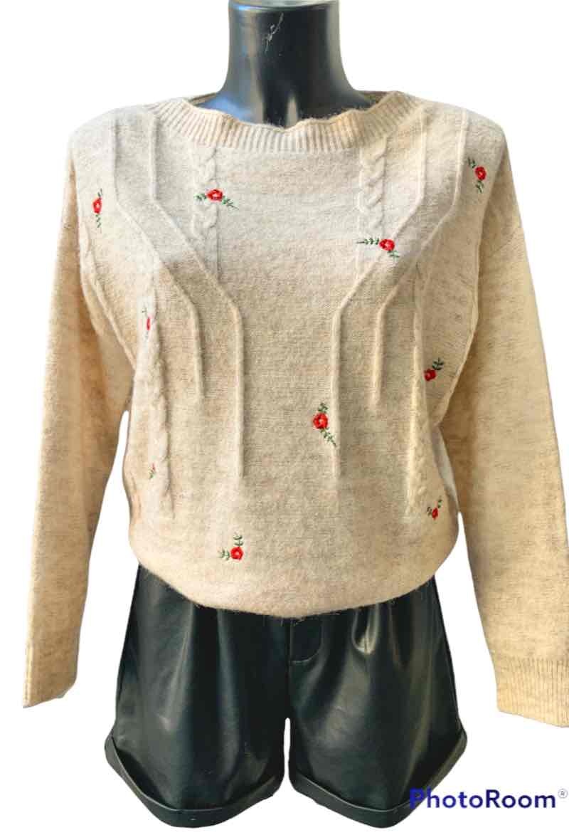 Grossiste Graciela Paris - Pull maille fine. parsemé de roses brodées. Col bateau