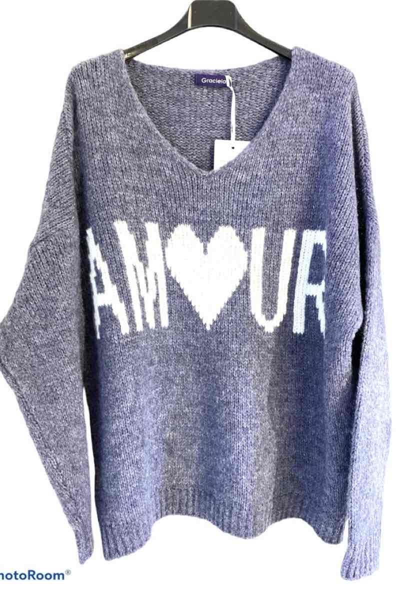 Grossiste Graciela Paris - Pull en col V avec inscription amour. Douceur et confort