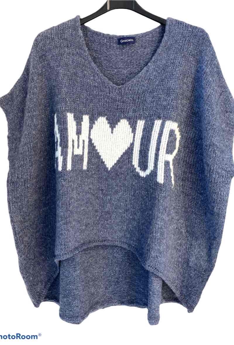 Grossiste Graciela Paris - Pull ample grosse maille sans manche avec inscription AMOUR