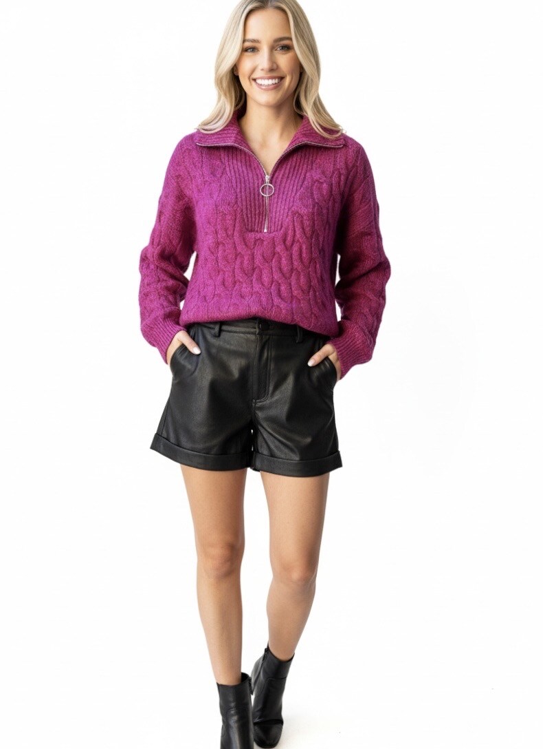 Wholesaler Graciela Paris - Zipped neck sweater. soft and warm knit with twisted pattern