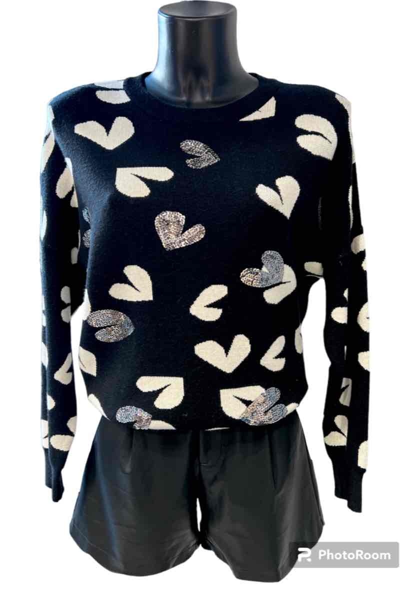 Wholesaler Graciela Paris - Jacquard sweater with heart patterns decorated with heart sequins