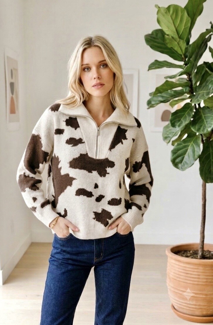 Wholesaler Graciela Paris - Trucker sweater in cow's cow