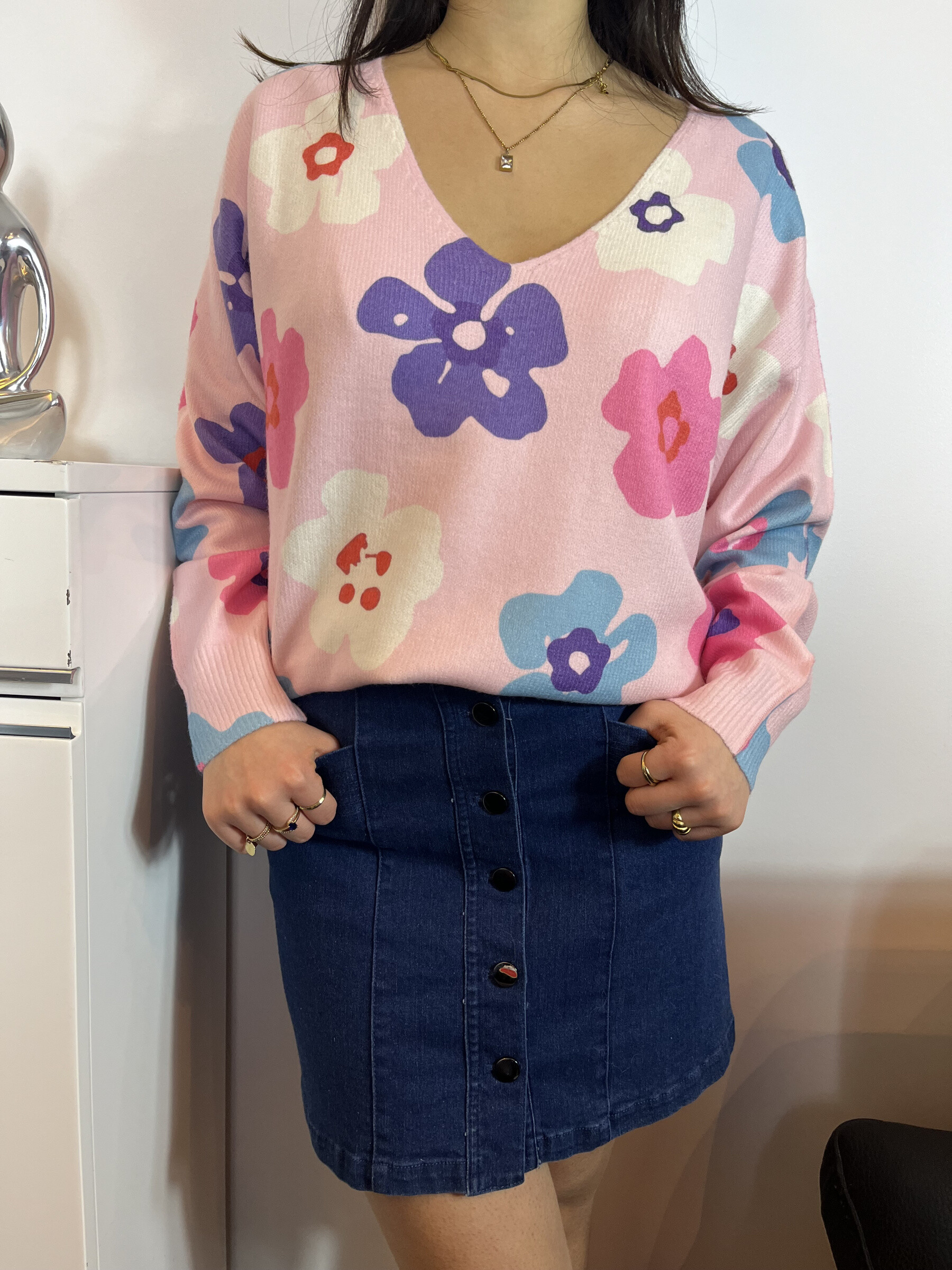 Großhändler Graciela Paris - Rosa Pullover mit Blumendruck