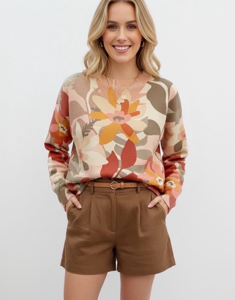 Mayorista Graciela Paris - Suéter con estampado floral, cuello en V