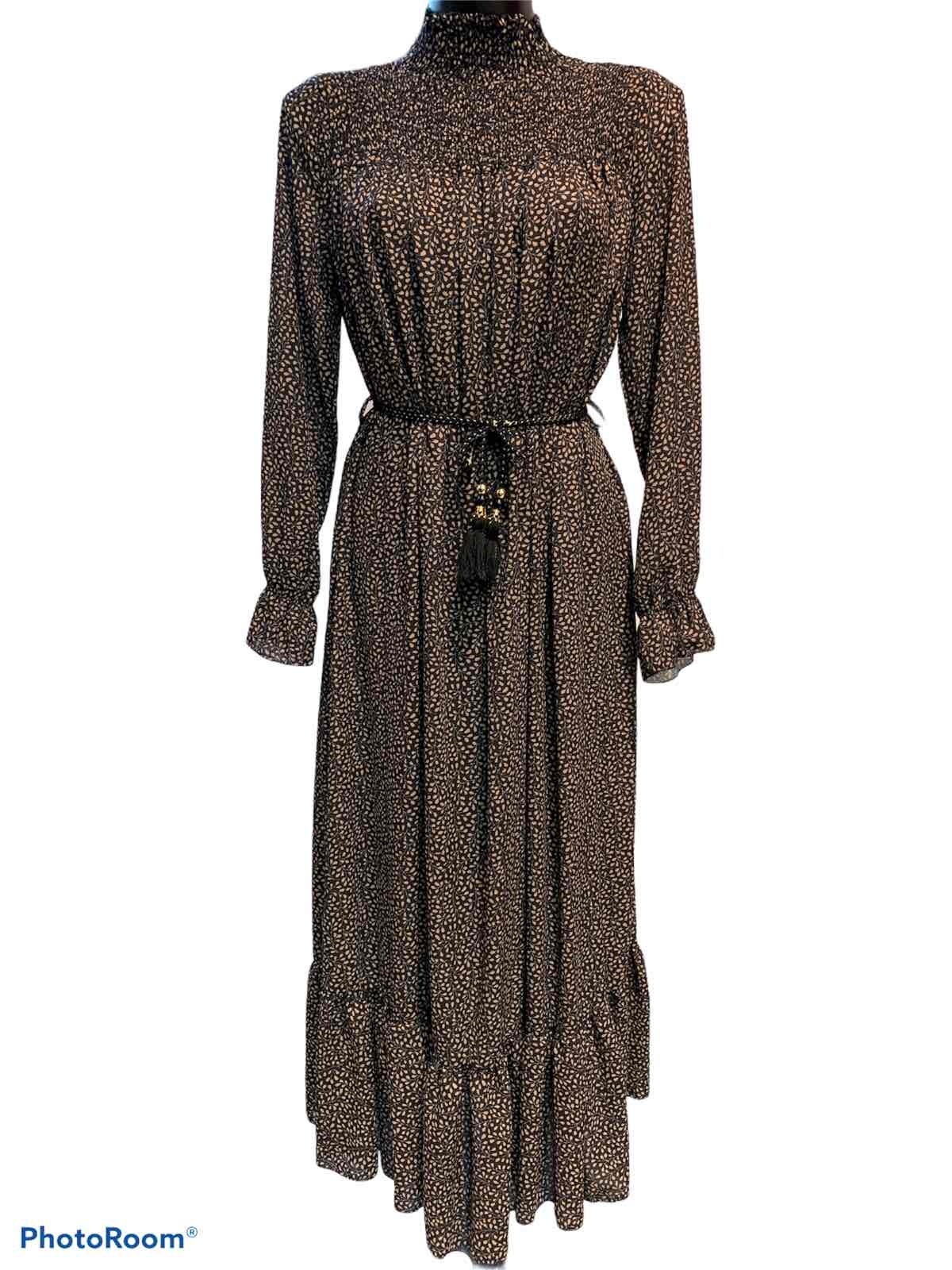 Grossiste Graciela Paris - Robe ample et longue à imprimée, col smoké montant