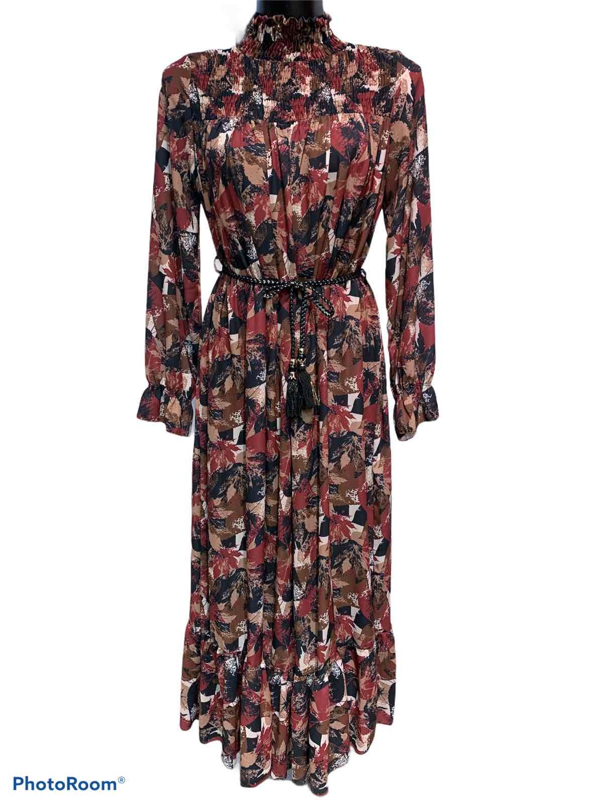 Grossiste Graciela Paris - Robe ample et longue à imprimée, col smoké montant