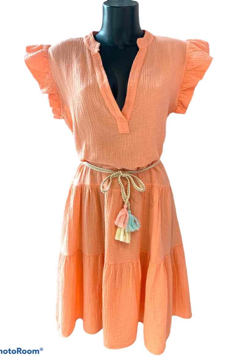 Grossiste Graciela Paris - Robe mi-longue en gaze de coton. col V profond